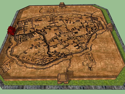 Ancient Architecture Layout Plan Of Ancient Walled City Structure Building Distribution And Road Network 3d model