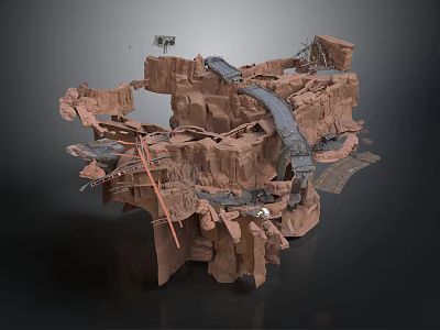 Rocky Canyon Landscape Design With Narrow Pathway And Stone Bridge Structures 3d model