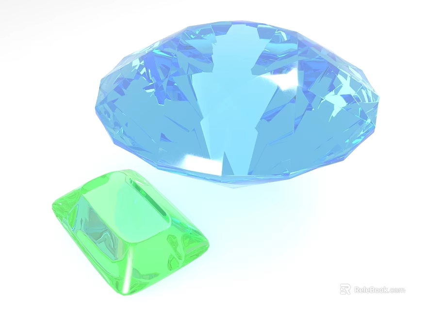 Exquisite Large Blue Diamond And Vibrant Small Green Gemstone In Fine Jewelry Pieces 3d model 