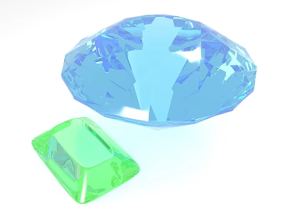 Exquisite Large Blue Diamond And Vibrant Small Green Gemstone In Fine Jewelry Pieces 3d model