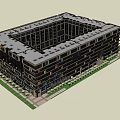 Modern Multi Storey Office Building With Landscaped Lawn Trees And Pool Area