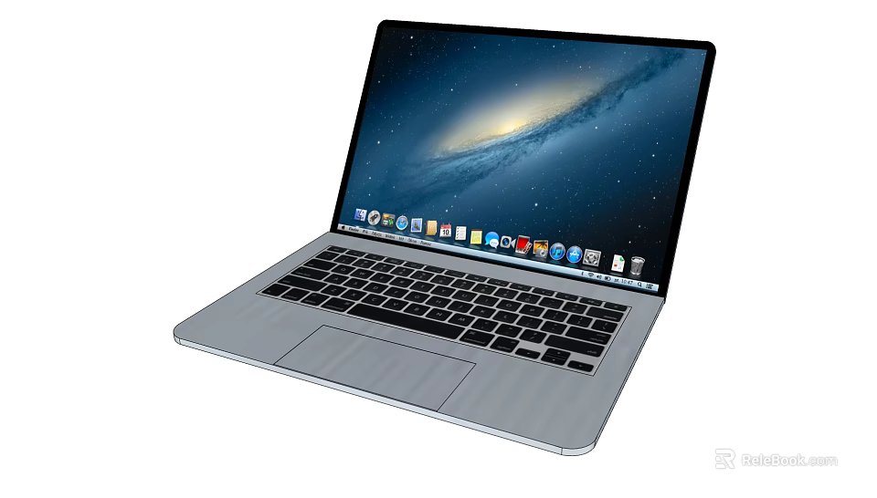 Modern Silver Laptop With Starry Galaxy Screen Display And App Icons 3d model 