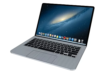 Modern Silver Laptop With Starry Galaxy Screen Display And App Icons 3d model