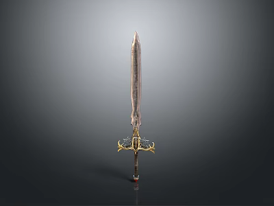 Ornate Medieval Long Sword With Gold Decorative Hilt And Sharp Blade 3d model
