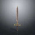 Ornate Medieval Long Sword With Gold Decorative Hilt And Sharp Blade