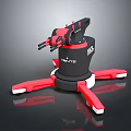 Automatic Turret Weapon With Red Black Design Multiple Barrels And VENTIS Stand 3d model