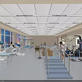 Modern Rehabilitation Center With Gait Training Stairs Exercise Machines And Medical Staff