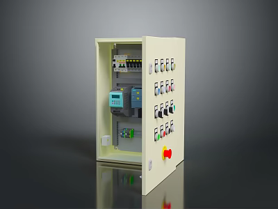 Computer Controlled Industrial Control Cabinet With Electronic Components Buttons And Indicator Lights 3d model