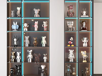 Varied Design Collectible Figurines In Glass Display Cabinet With LED Shelves 3d model