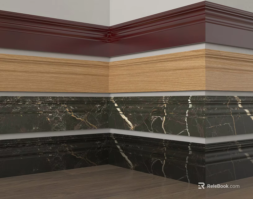 Interior Decorative Corner Lines Featuring Marble Wood Red Layers And Textures 3d model 