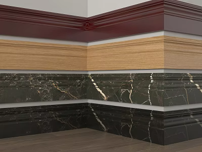 Interior Decorative Corner Lines Featuring Marble Wood Red Layers And Textures 3d model