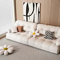 Modern Cream Style Double Sofa Leather Sofa Pillow Combination Hanging Picture Nordic Style 3d model