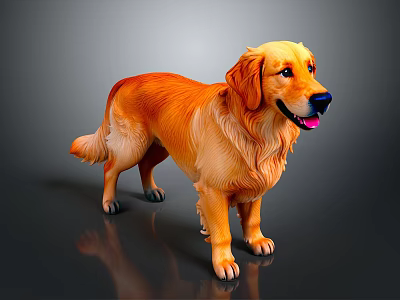 Golden Retriever With Shiny Golden Orange Fur Standing In Gray Background 3d model
