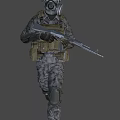 A Man Wearing Camouflage Uniform Gas Mask And Helmet Holding Rifle In Night Setting