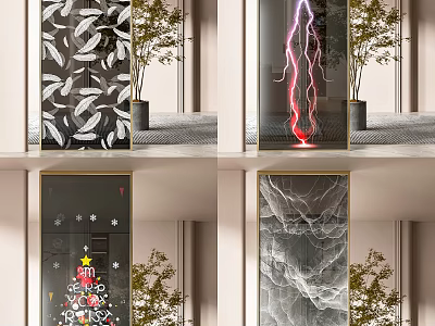 Decorative Glass Partition Designs With Leaf Lightning And Textured Patterns For Interior 3d model