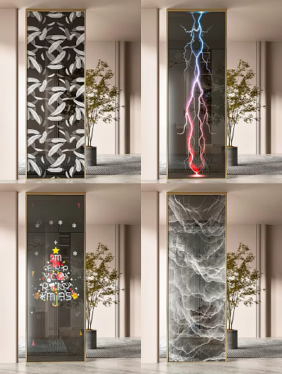 Decorative Glass Partition Designs With Leaf Lightning And Textured Patterns For Interior 3d model