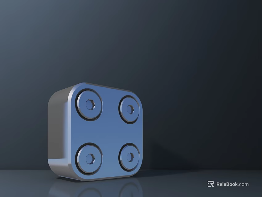 Silver Square Door Handle With Four Circular Elements And Reflective Surface 3d model 