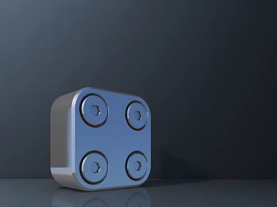 Silver Square Door Handle With Four Circular Elements And Reflective Surface 3d model