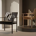 Black And Wooden Dining Chairs With Sunlight Shadows On Indoor Display Platform Scene