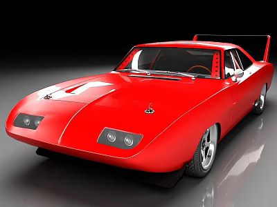 Red Classic Sports Car With Streamlined Body Rear Spoiler And Chrome Wheels 3d model