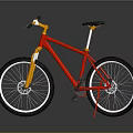 Red Mountain Bike Featuring Yellow Handlebars Black Seat Thick Tires And Reflective Surface