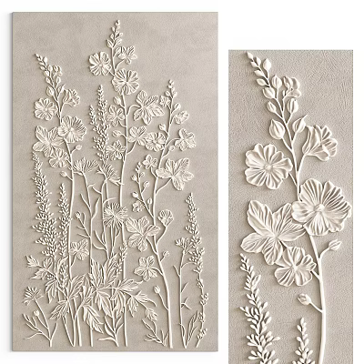Floral Relief Wall Decor With Intricate Plant Patterns And Decorative Design 3d model