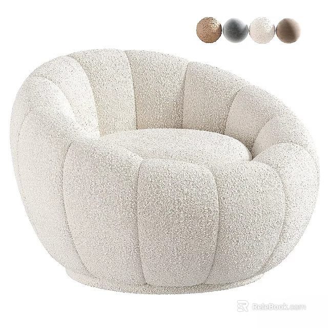 Cream White Plush Faux Fur Accent Chair With Modern Round Scalloped Design 3d model 