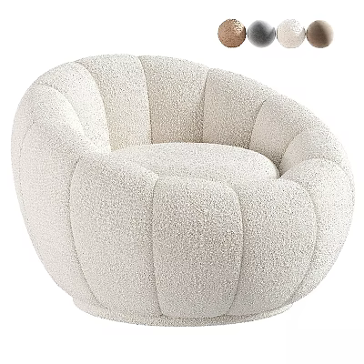 Cream White Plush Faux Fur Accent Chair With Modern Round Scalloped Design 3d model