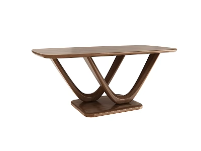 Modern Minimalist Wooden Brown Dining Table With Crossed Leg Structure And Sleek Design 3d model