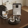 Modern Coffee Machines with Glass Carafe and Cups on Wooden Table