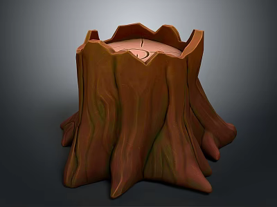 Plant Growing in Natural Tree Stump Planter with Decorative Bark Design 3d model