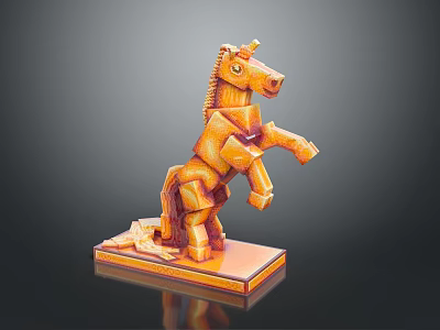 Orange Horse Shaped Decorative Furniture With Block Structure And Square Base 3d model