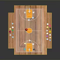 Wooden Basketball Court Model With Mini Figures Hoops And Basketball