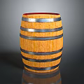 Wooden Barrel With Metal Hoops And Red Top For Home Storage And Decoration