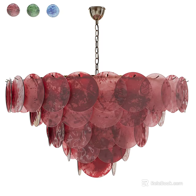 Elegant Red Glass Chandelier With Layered Circular Discs Hanging Design 3d model 