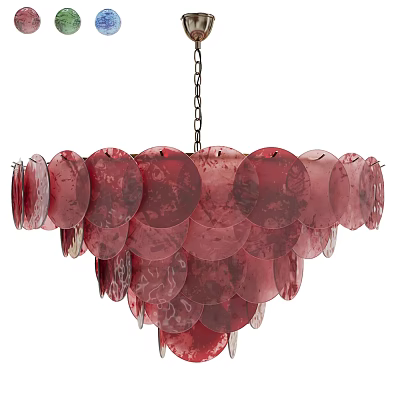 Elegant Red Glass Chandelier With Layered Circular Discs Hanging Design 3d model