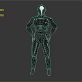 Futuristic Game And Movie Character In Black Combat Suit Standing With Hands On Hips