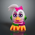 Cute Cartoon Bird Character With Pink Bow Purple Eyes Green Accents And Orange Feet
