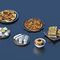 Delicious Assorted Food Platter With Two Pizzas Star Shaped Cookies Pastries And Cake Slices