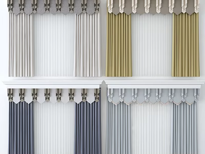 Multiple Colored Pleated Curtains With Decorative Valances For Home Decor 3d model