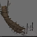 Rustic Traditional Wooden Bridge With Planks Rope Support And Structure Design