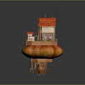 Whimsical House Building on Giant Mushroom Base with Red Roof Wooden Balcony and Green Lawn
