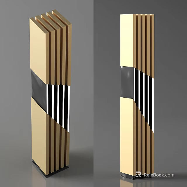 Sleek Tech Exhibition Hall With Modern Beige Brown Pillars And Black White Stripes 3d model 