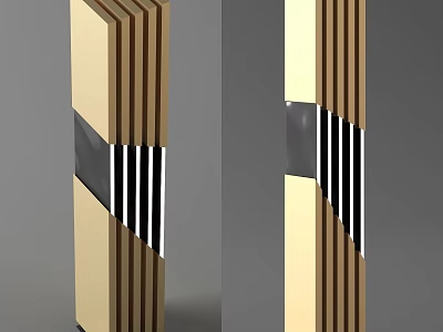 Sleek Tech Exhibition Hall With Modern Beige Brown Pillars And Black White Stripes 3d model
