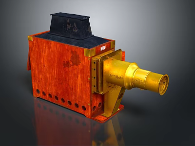 Vintage Computer Device With Red Wooden Case Golden Tubular Component And Black Top Surface 3d model