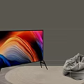 Modern Living Room With Large Screen TV Colorful Display And Bean Bag Chair