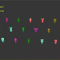 Colorful Cartoon Game And Movie Characters With Unique Designs Different Colors And Gray Background Reflections