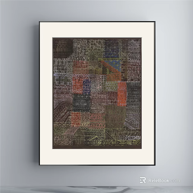Colorful Abstract Painting With Geometric Patterns And Textures In Black Frame 3d model