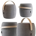 Gray Fabric Round Sofa Stools With Wooden Handles And Modern Design
