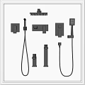 Black Stylish Shower Fixtures Set With Rainfall Head Handheld Shower And Control Valves
